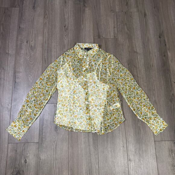 J Crew Crinkle Chiffon Button Up Floral Vines Shirt US Women's 10 New - Picture 2 of 7